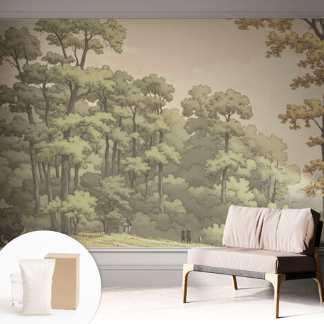 Papier peint intissé avec imprimé pour décoration intérieure pour rénovation a motif - Colle incluse gratuite Idylle forestière 312x219 cm (1/5)