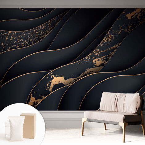 Papier peint intissé avec imprimé pour décoration intérieure pour rénovation a motif - Colle incluse gratuite Vagues élégantes 312x219 cm (1/5)