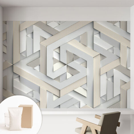 Papier peint intissé mural avec imprimé motifs décoratifs - style contemporain - Colle incluse gratuite Formes illusoires 152x104 cm (1/5)