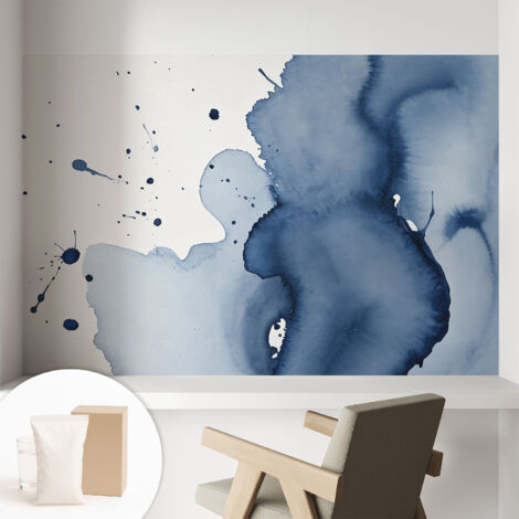Papier peint intissé décoratif avec motifs pour salon et chambre a motif - Colle incluse gratuite Éclaboussures bleu marine 104x70 cm (1/5)