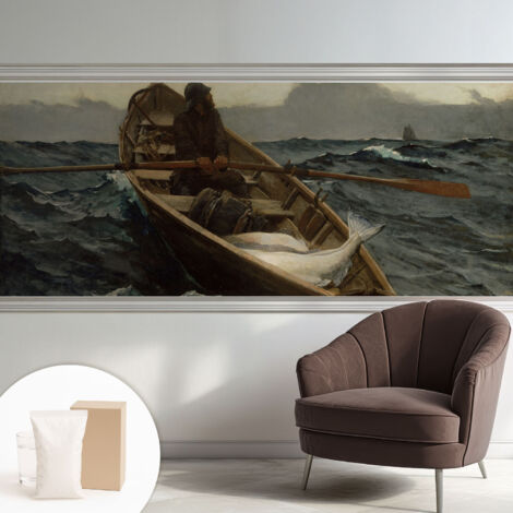 Papier peint intissé pour salon chambre à coucher peint imprimé Installation facile - Colle incluse gratuite Pêcheur en mer 250x104 cm (1/5)