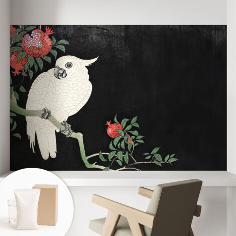 Papier peint intissé pour salon chambre à coucher peint imprimé pour mur - Colle incluse gratuite Perroquet grenat 104x70 cm (1/5)