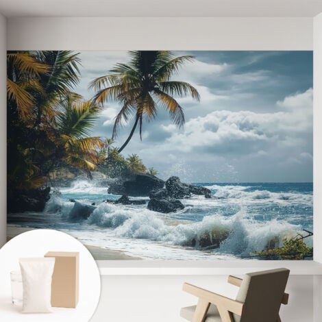 Papier peint intissé mural classique avec imprimé motifs décoratifs design élégant non‑tissé Plage exotique 152x104 cm (1/5)