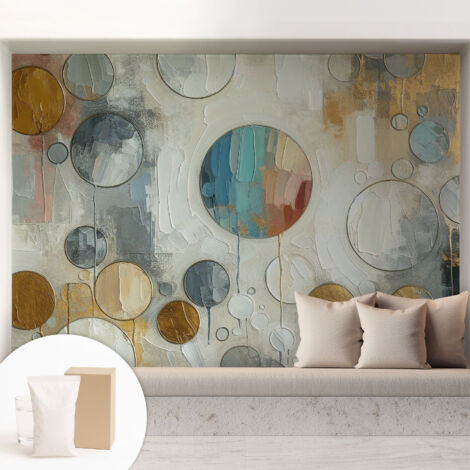 Papier peint intissé décoratif avec colle pour salon chambre et bureau Installation rapide Cercles géométriques 208x146 cm (1/5)