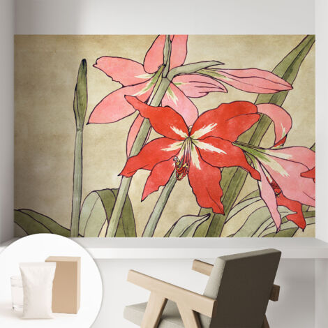 Papier peint intissé à motifs décoratifs pour salon chambre et bureau Décoration murale élégante avec colle Fleurs de hémérocalle 104x70 cm (1/5)