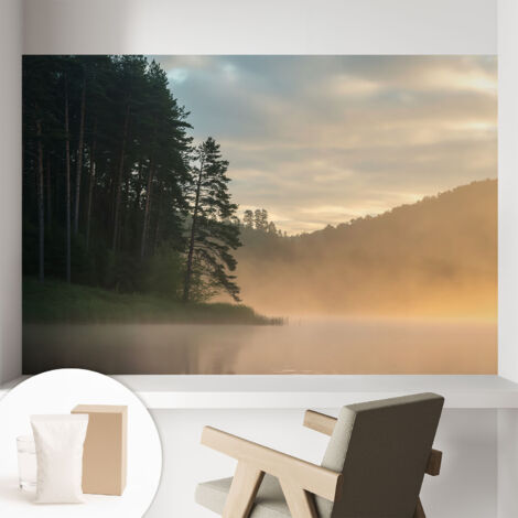 Papier peint intissé pour salon chambre à coucher peint imprimé Installation facile - Colle incluse gratuite Matin brumeux 104x70 cm (1/5)