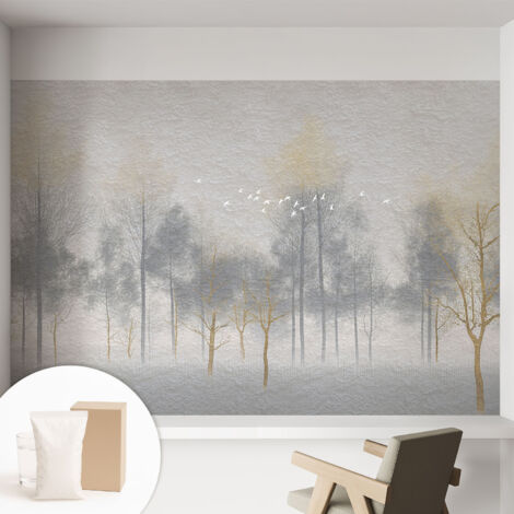 Papier peint intissé avec imprimé pour décoration intérieure pour rénovation a motif - Colle incluse gratuite Harmonie forestière 152x104 cm (1/5)