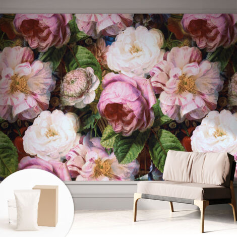 Papier peint intissé avec imprimé pour décoration intérieure pour rénovation a motif - Colle incluse gratuite Élégance florale 312x219 cm (1/5)