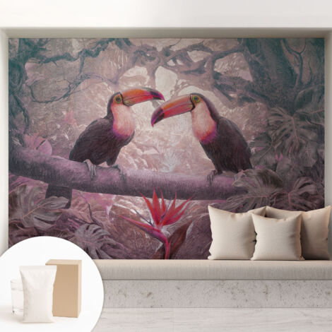 Papier peint intissé avec imprimé pour décoration intérieure pour rénovation a motif - Colle incluse gratuite Couple exotique 208x146 cm (1/5)