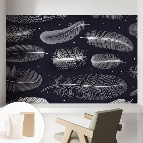 Papier peint intissé à motifs décoratifs pour salon chambre et bureau Décoration murale élégante avec colle Plumes subtiles 104x70 cm (1/5)