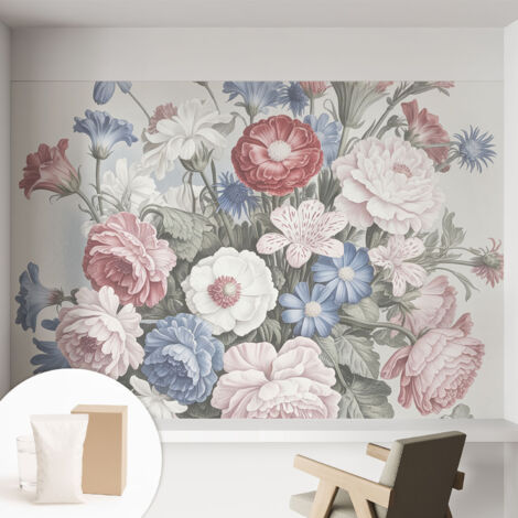 Papier peint intissé pour salon chambre à coucher peint imprimé pour mur - Colle incluse gratuite Bouquet coloré 152x104 cm (1/5)