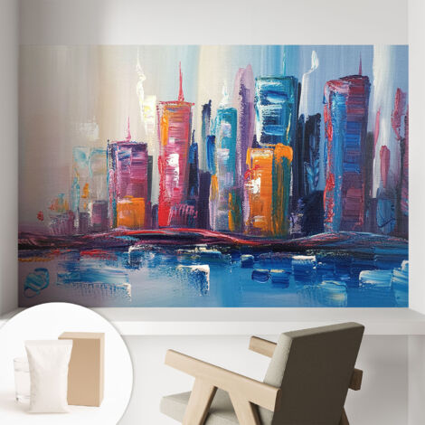 Papier peint intissé avec imprimé pour intérieur moderne application facile a motif - Colle incluse gratuite Ville colorée 104x70 cm (1/5)