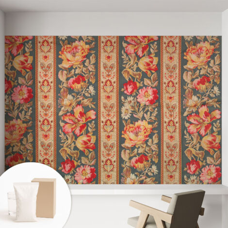 Papier peint intissé mural classique avec imprimé motifs décoratifs design élégant non‑tissé Fleurs colorées 152x104 cm (1/5)