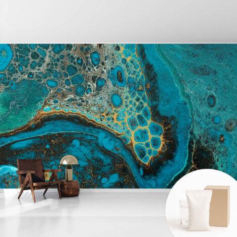 Papier peint intissé mural avec colle pour salon et chambre Décoration murale rapide - Colle incluse gratuite Structure abstraite 416x254 cm (1/5)
