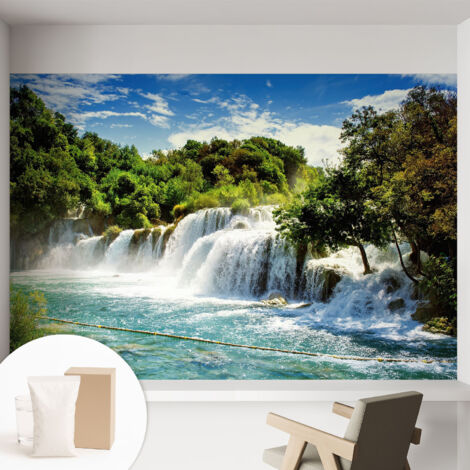 Papier peint intissé mural classique avec imprimé motifs décoratifs design élégant non‑tissé Magnifique cascade 152x104 cm (1/5)