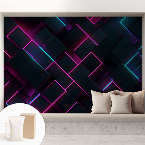 Papier peint intissé avec imprimé pour décoration intérieure pour rénovation a motif - Colle incluse gratuite Géométrie néon 208x146 cm (1/5)
