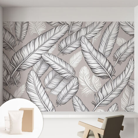 Papier peint intissé mural installation rapide du papier peint durable et résistante - Colle incluse gratuite Plumes subtiles 152x104 cm (1/5)