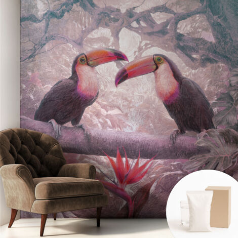 Papier peint intissé avec imprimé pour décoration intérieure pour rénovation a motif - Colle incluse gratuite Couple exotique 250x250 cm (1/5)
