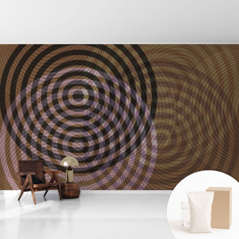 Papier peint intissé mural avec imprimé motifs décoratifs - style contemporain - Colle incluse gratuite Cercles hypnotisants 416x254 cm (1/5)