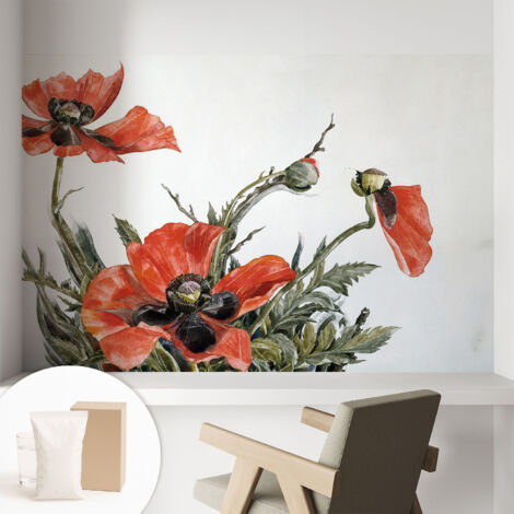 Papier peint intissé pour salon chambre à coucher peint imprimé pour mur - Colle incluse gratuite Coquelicots rouges 104x70 cm (1/5)