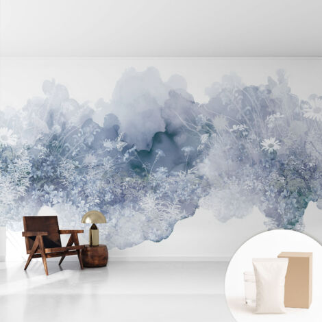 Papier peint intissé décoratif avec motifs pour salon et chambre a motif - Colle incluse gratuite Prairie fleurie 416x254 cm (1/5)