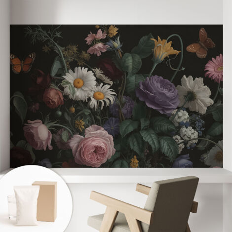 Papier peint intissé à motifs décoratifs pour salon chambre et bureau Décoration murale élégante avec colle Élégance florale 104x70 cm (1/5)