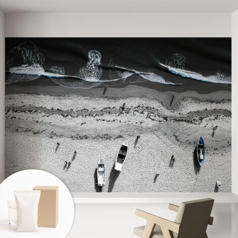 Papier peint intissé mural avec imprimé motifs uniques apparence moderne - Colle incluse gratuite Calme de la plage 152x104 cm (1/5)