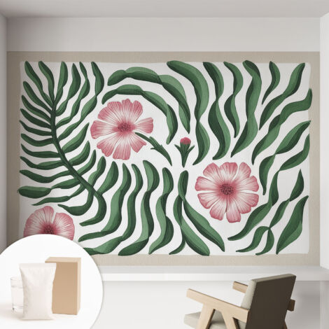 Papier peint intissé pour salon chambre à coucher peint imprimé pour mur - Colle incluse gratuite Fleurs et feuilles 152x104 cm (1/5)