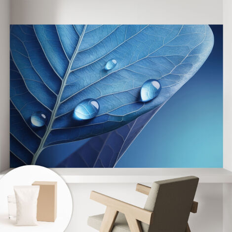 Papier peint intissé mural classique avec imprimé motifs décoratifs design élégant non‑tissé Feuille bleue 104x70 cm (1/5)
