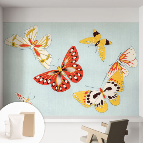 Papier peint intissé décoratif pour salon chambre et cuisine Facile à poser avec colle Papillons artistiques 152x104 cm (1/5)