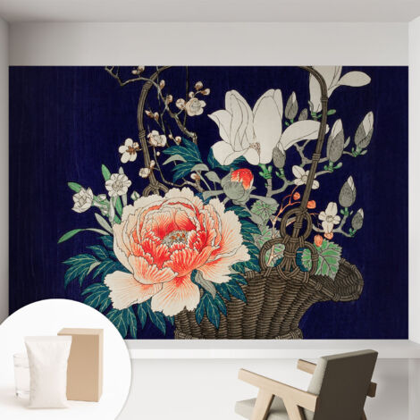 Papier peint intissé avec imprimé pour décoration intérieure pour rénovation a motif - Colle incluse gratuite Panier de fleurs 152x104 cm (1/5)