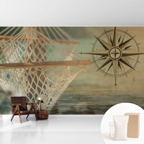 Papier peint intissé mural avec imprimé motifs décoratifs - style contemporain - Colle incluse gratuite Détente au bord de la mer 416x254 cm (1/5)