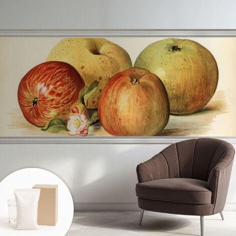 Papier peint intissé mural classique avec imprimé motifs décoratifs design élégant non‑tissé Pommes et fleurs 250x104 cm (1/5)