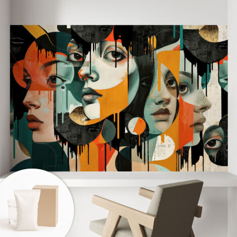 Papier peint intissé classique moderne pour salon et chambre à coucher Décoration rapide avec colle Visages colorés 104x70 cm (1/5)