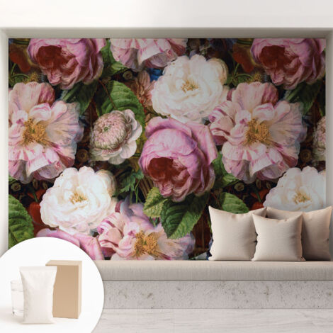 Papier peint intissé avec imprimé pour décoration intérieure pour rénovation a motif - Colle incluse gratuite Élégance florale 208x146 cm (1/5)