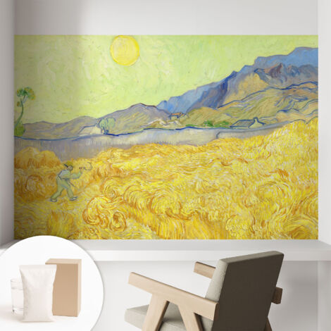 Papier peint intissé pour salon chambre à coucher peint imprimé pour mur - Colle incluse gratuite Champ de blé 104x70 cm (1/5)