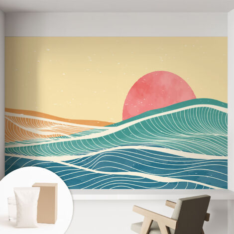 Papier peint intissé décoratif pour chambre et salon Design moderne à poser facilement - Colle incluse gratuite Vagues marines 152x104 cm (1/5)