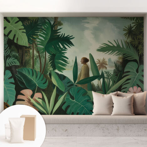 Papier peint intissé pour salon chambre à coucher peint imprimé Installation facile - Colle incluse gratuite Jungle exotique 208x146 cm (1/5)