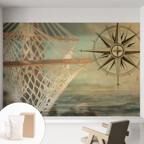 Papier peint intissé mural avec imprimé motifs décoratifs - style contemporain - Colle incluse gratuite Détente au bord de la mer 152x104 cm (1/5)