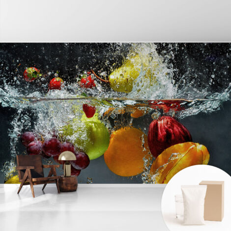 Papier peint intissé avec imprimé pour décoration intérieure pour rénovation a motif - Colle incluse gratuite Fruits dans l'eau 416x254 cm (1/5)