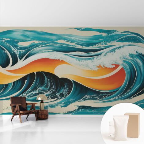 Papier peint intissé classique moderne pour salon et chambre à coucher Décoration rapide avec colle Vagues abstraites 416x254 cm (1/5)