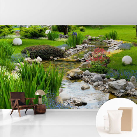 Papier peint intissé pour salon chambre à coucher peint imprimé pour mur - Colle incluse gratuite Jardin idyllique 416x254 cm (1/5)