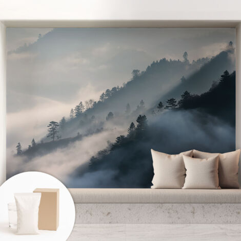 Papier peint intissé avec imprimé pour décoration intérieure pour rénovation a motif - Colle incluse gratuite Paysage brumeux 208x146 cm (1/5)
