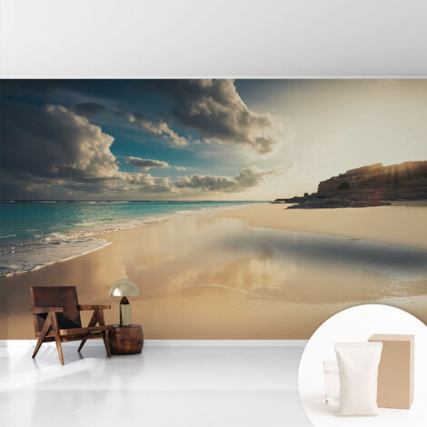 Papier peint intissé avec imprimé pour décoration intérieure pour rénovation a motif - Colle incluse gratuite Côte ensoleillée 416x254 cm (1/5)