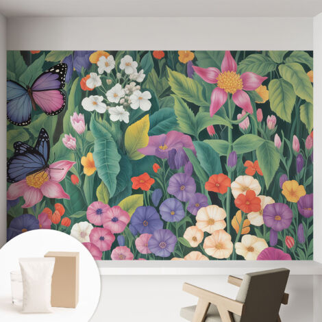 Papier peint intissé avec imprimé pour décoration intérieure pour rénovation a motif - Colle incluse gratuite Explosion florale 152x104 cm (1/5)