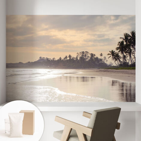 Papier peint intissé décoratif pour chambre et salon Design moderne à poser facilement - Colle incluse gratuite Matin à la plage 104x70 cm (1/5)