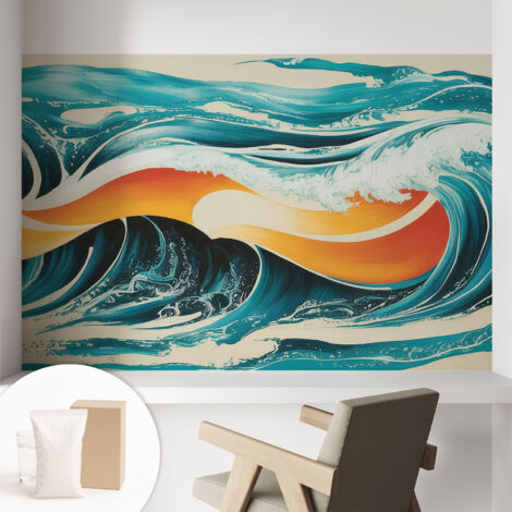 Papier peint intissé décoratif avec motifs pour salon et chambre a motif - Colle incluse gratuite Vagues abstraites 104x70 cm (1/5)
