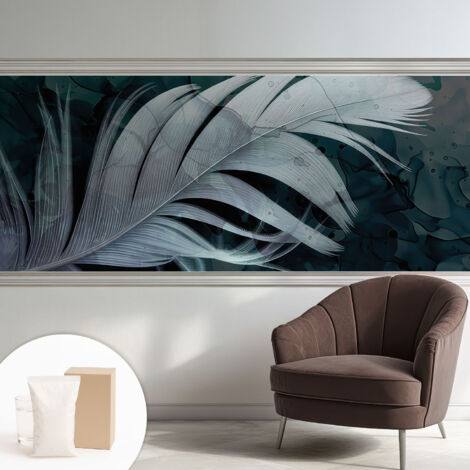 Papier peint intissé mural classique avec imprimé motifs décoratifs design élégant non‑tissé Plume éthérée 250x104 cm (1/5)