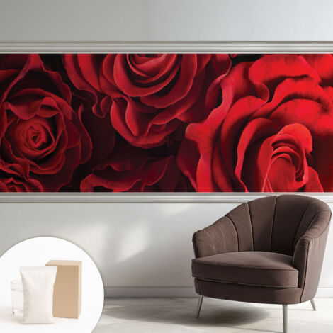 Papier peint intissé avec imprimé pour décoration intérieure pour rénovation a motif - Colle incluse gratuite Roses rouges 250x104 cm (1/5)