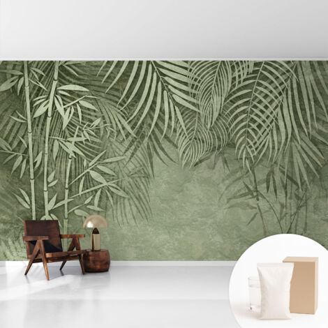 Papier peint intissé décoratif pour salon chambre et cuisine Facile à poser avec colle Paradis de bambous 416x254 cm (1/5)